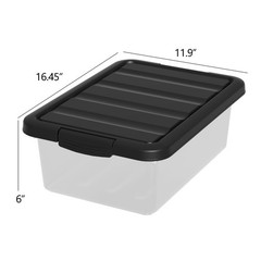 2 Pack 14 Quart Clear Stackable Plastic Storage Bins With Black Lids Box