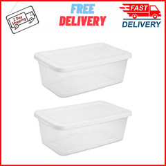 (2 pack) Sterilite 6 Qt. Clear Plastic Storage Container with Snap-On Lid, White