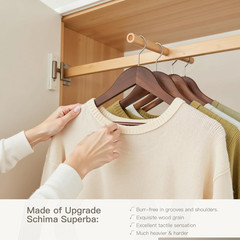 30 Pack Heavy Duty Wooden Hangers with Pant Bar & 360° Hook – Walnut Finish
