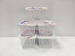5 x Lowe’s Teeny Tote Mini Plastic Storage Totes New, Clear Tye Dye Lids