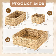Set of 4 Natural Woven Wicker Storage Baskets for Organizing Drawers & Closets