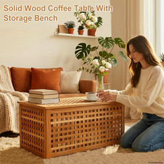 Solid Wood Entryway Bench with Storage, Large Storage Chest with Removable Bag,