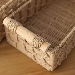 2 Pieces Paper Rope Bin Easy to Organize Wood Handle Bin for Bathroom