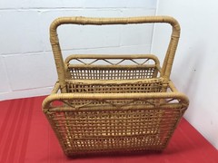 Wicker Magazine Newspaper Towel Holder Curved Two Section One Piece