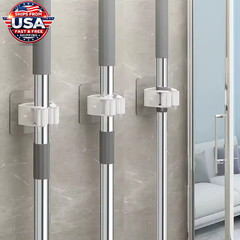 4 Pack Mop Holder Wall Mount No Drill Broom Organizer Kitchen Bathroom Organizer