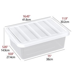 2 PCS 14 Quart Clear Plastic Stackable Storage Box Latching Bin White Lid
