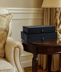 Elegant Faux Leather Photo Storage Boxes with Dust-Proof Lid – Set of 2