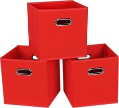 Versatile Foldable Red Storage Bins – 11x11x11 Inches for Home Organization
