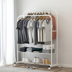 Heavy Metal Double Rail Garment Rack Clothes Storage with 2-Tier Bottom Shelves