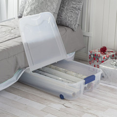 2 Pack Sterilite Underbed Storage Bin 66Qt Wheeled Clear Latching Lid Tote