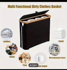 Foldable Bamboo Lid Waterproof Basket for Toilet Paper, 4 Colors, Holds 12 Rolls