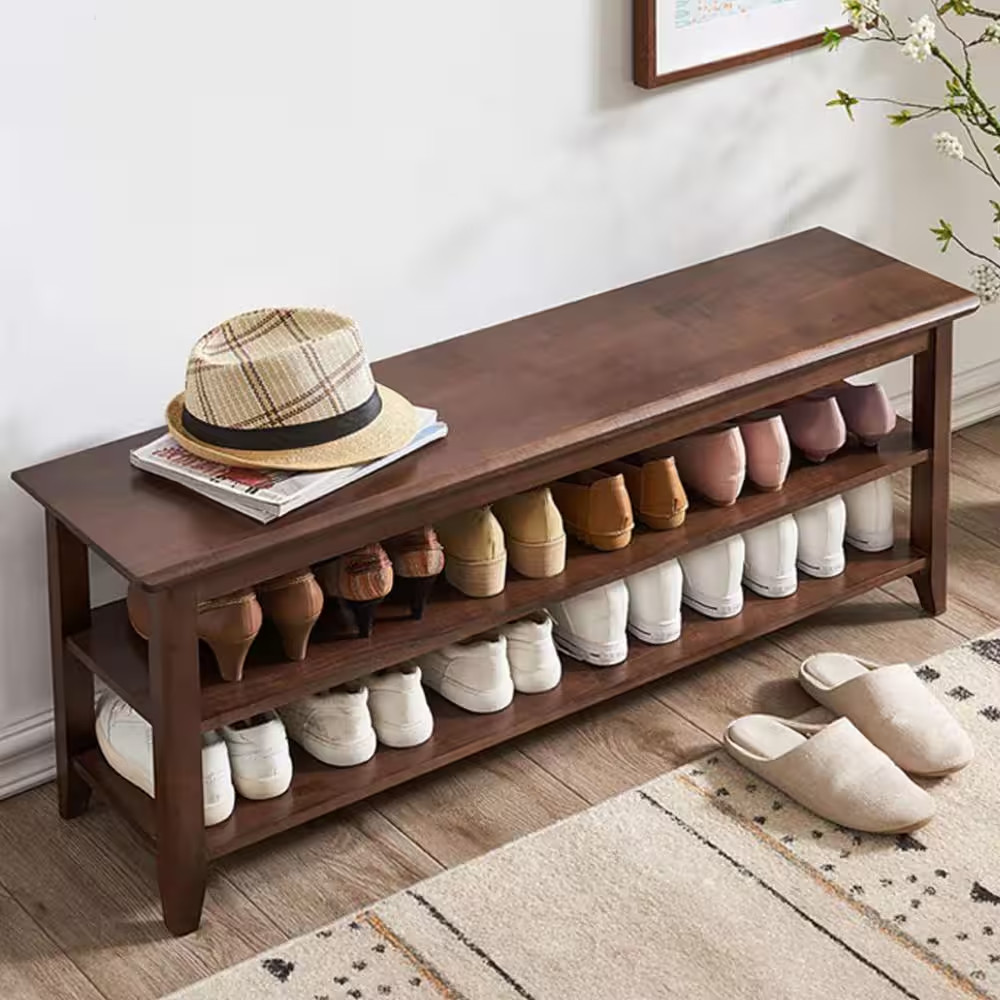 16.5 In. H 12-Pair Brown Wood Shoe Rack