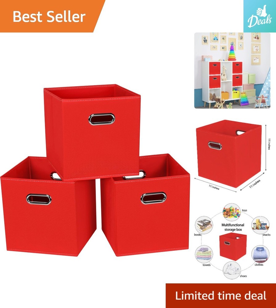Versatile Foldable Red Storage Bins – 11x11x11 Inches for Home Organization