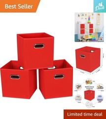 Versatile Foldable Red Storage Bins – 11x11x11 Inches for Home Organization