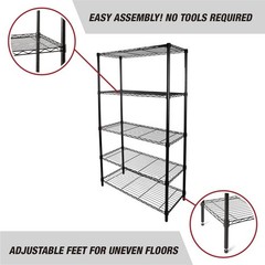 Hyper Tough 5-Tier Wire Storage Shelves, 36″ W x 16″ D x 72″ H, 1750 lb Load
