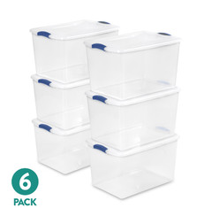 Sterilite 66 Qt Storage Bin Clear Container w/Lid Blue Latch 6 Pack