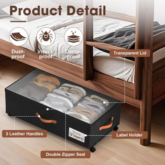 Under Bed Storage Containers With Wheels 9.5 Inch High Organizer 2 Pack