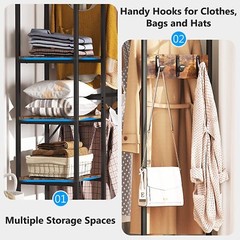 Tribesigns L Shape Corner Clothes Garment Rack w/ Storage Shelves & Hanging Rods
