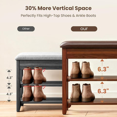 Shoe Bench with Storage, Solid Rubberwood Shoe Rack Bench for Entryway | Adjusta