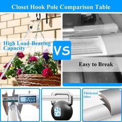 Frebuta Clothes Hook Pole Heavy Duty,32 to 80In Retail Clothing Hook Pole Lon…
