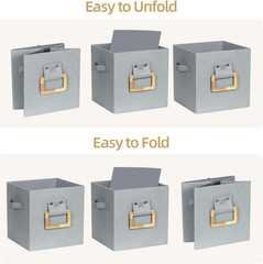 Stylish Collapsible Storage Cubes with Wood Handle – 4 Pack, Gray
