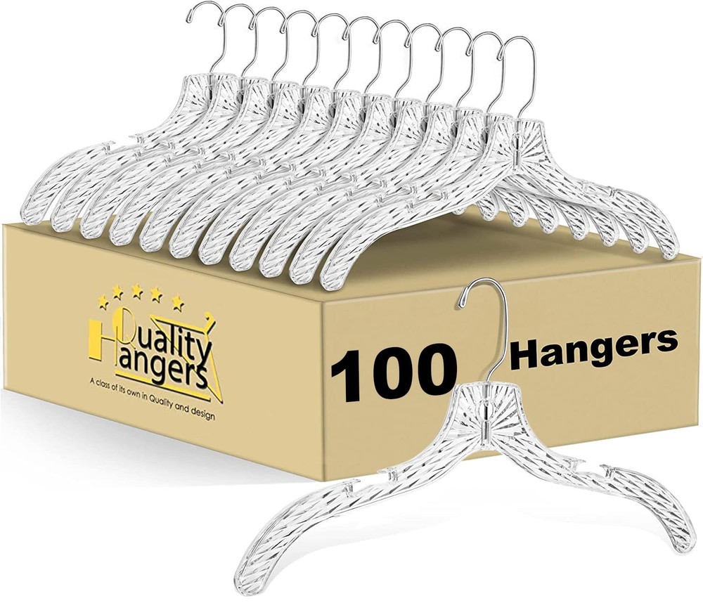 100 Hangers Clear Plastic Hangers – Crystal Cut Hangers for Clothes – Inv…