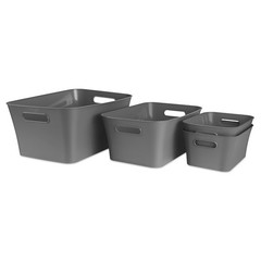 Medium Gray Plastic Storage Bin 6 Pack 13.8 by 9.5 by 5.8 Inch Container