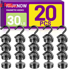 Magnetic Hooks, 20Pack Neodymium Magnet Hook for Hanging, 25LBS Strong Metal Mag