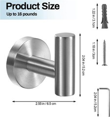 Contemporary Matte Towel Hooks for Bathroom or Kitchen – 2 Pack Stainless Steel