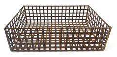 Vintage Industrial Iron Grid Basket Rusty Wire Metal Storage Crate Primitive 12”
