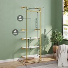 Heavy Duty Industrial Pipe Clothes Rack Gold Open Wardrobe Showroom Garment Rack