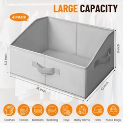 Criusia 4 Pack Large Fabric Storage Bins Collapsible w/Handles Organizer
