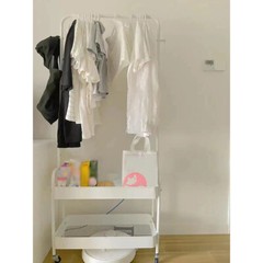 2-In-1 Garment Rack Clothing Rack With 2 Tier Metal Basket Rolling Storage Cart