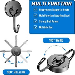 6 Pack Magnetic Hooks Heavy Duty, 35LBS Swivel Swing Neodymium Magnet Hooks