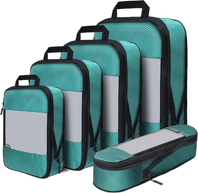 Compression Packing Cubes Set – 5 Lightweight Luggage Organizers bags for Travel