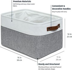 15x11in Canvas Storage Baskets 3 Pack | LARGE Fabric Bins for Shelves | Close…