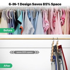 6-in-1 Wooden Pants Hanger – Space-Saving Closet Organizer Rack with Stainles…