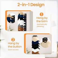 2 Pack Hat Organizer for Baseball Caps, Hat Rack for Wall with Strong Adhesive
