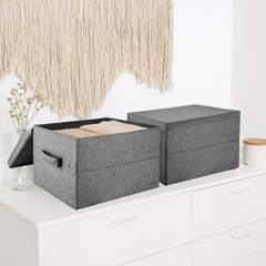 Allspace Collapsible Stackable Fabric Storage Organizer Lids 3Pk Handles Gray