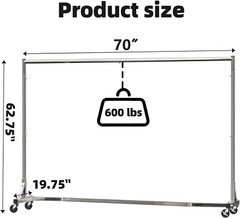 Industrial Grade Z Base 70In Extra Long Clothes Garment Rack, Commercial Grade R