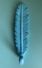 Wall Hook-Aqua Feather Shape Contemporary Decorative Resin Ready To Hang-Cute-6”