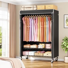 Rolling Clothes Rack with Cover on Wheels Portable Closet for Hanging Clothes