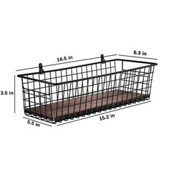 Black 16.5 In. X 3.5 In. Metal Decorative Basket Set of 2 with Handles