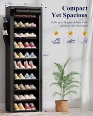 Shoe Rack – 10-Tier Large Capacity Shoe Organizer Shelf with Dust Cover & Sid…