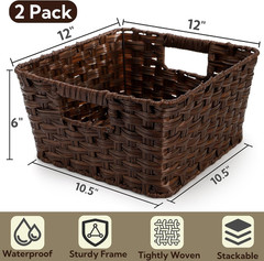 Large Woven Storage Baskets – 2 Pack Waterproof Organizing Bins with Handle
