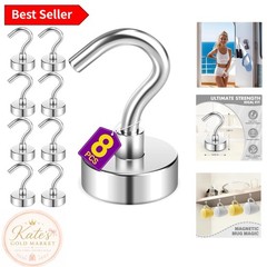 Compact 8 Magnetic Hooks with 25 LB Capacity for Easy Home & Cruise Organization