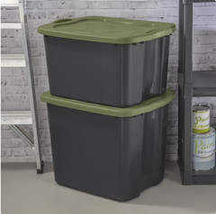 Sterilite 17.5 Gallon EZ Carry Storage Tote with Handles, Gray/Green, 6 Pack