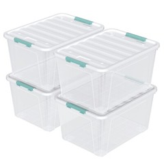 Idotry 85 Qt Clear Plastic Stackable Latching Storage Box w/ Lid & Wheels 4 Pack