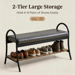 39.4” Shoe Storage Bench, Entryway Bench with Curved Armrests | Faux Leather Pa