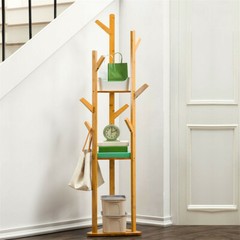 Solid Wood Floor Standing Hat Coat Jacket Hanger Storage Stand W/ Umbrella Rack